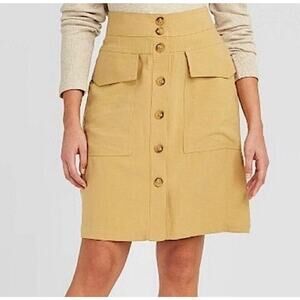 A New Day Khaki Cargo High Rise Button Front Skirt Womens 10 preppy